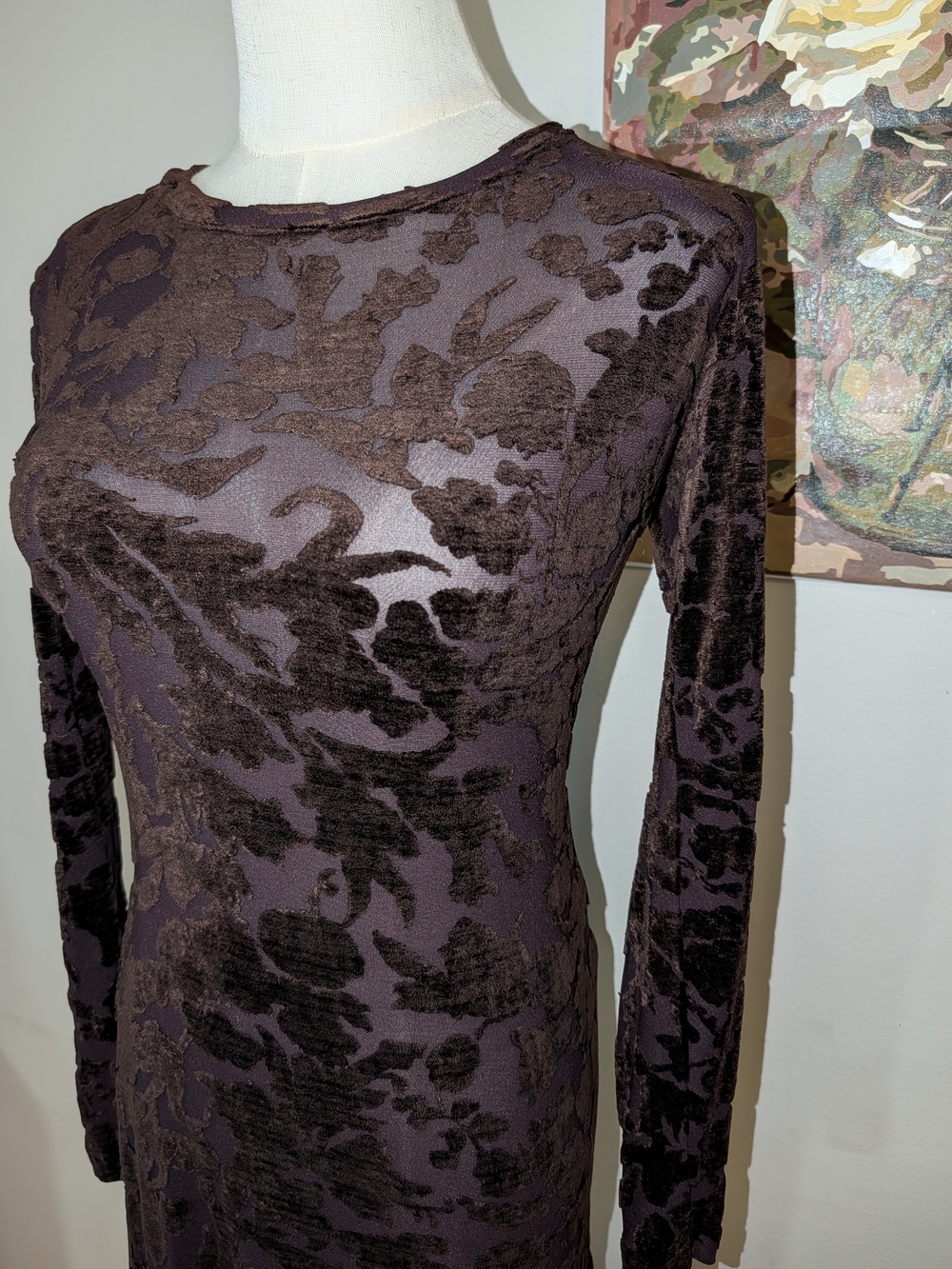 Rare Vintage (90s/Y2K) Velvet Burnout Midi Dress - Picture 2 of 9